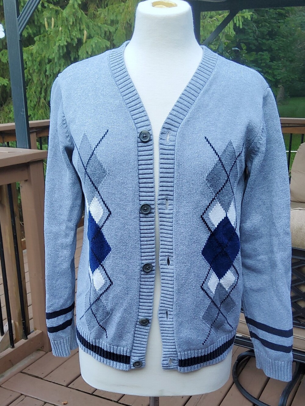 Tommy Hilfiger Light Blue Argyle Button Cardigan (16-18)
